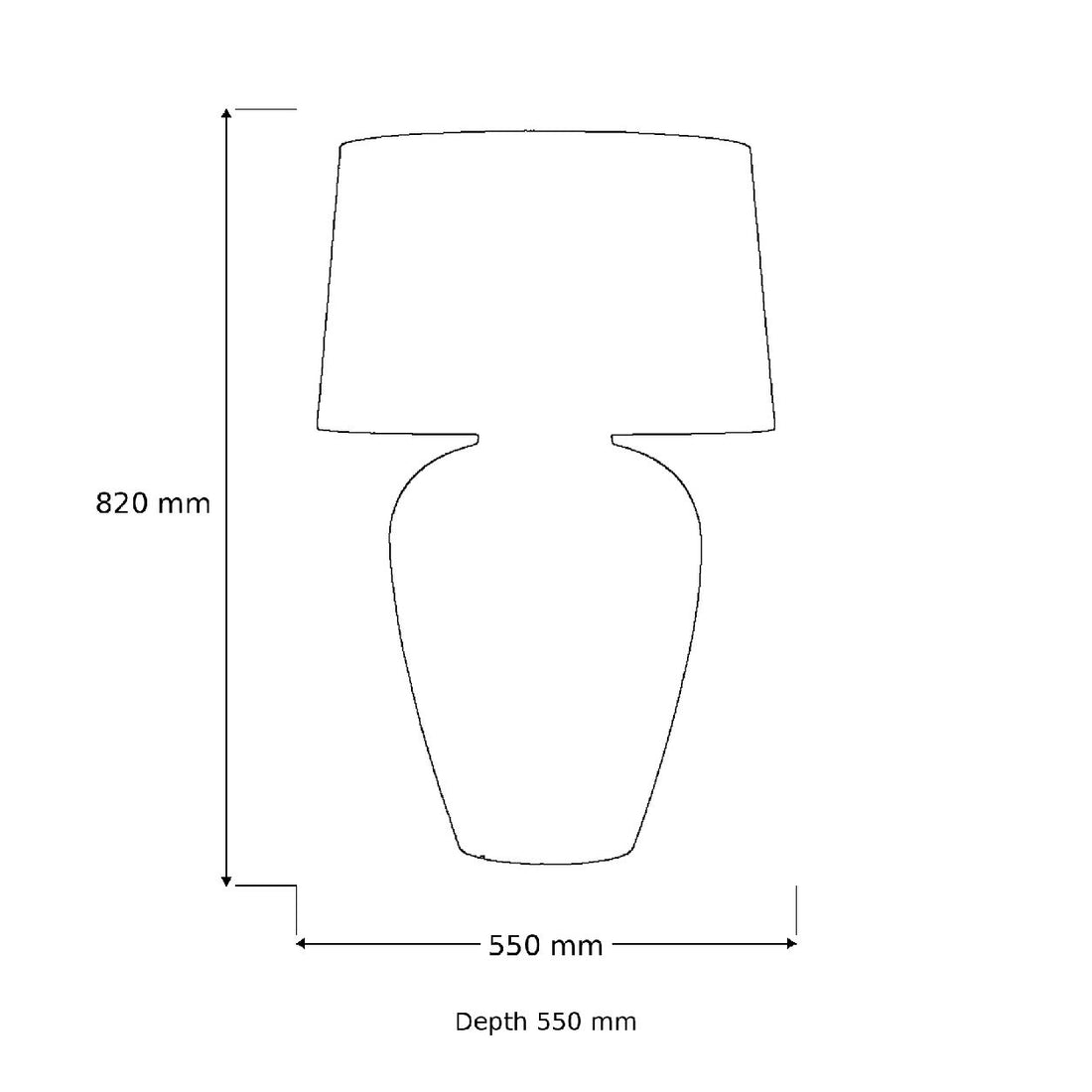 Athena table lamp dimensions drawing: 820mm high, 550mm wide