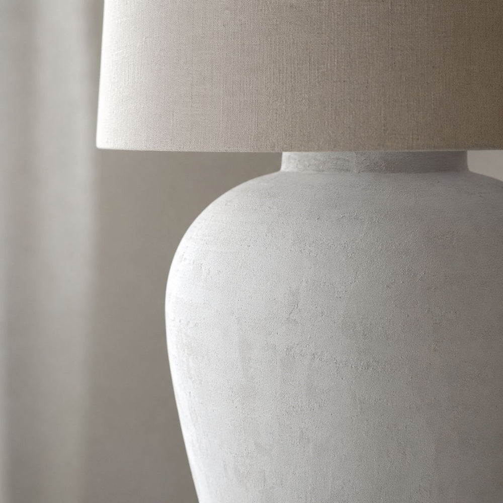 Aged Stone detail on Athena Aged Stone Table Lamp — Tall, Linen Shade