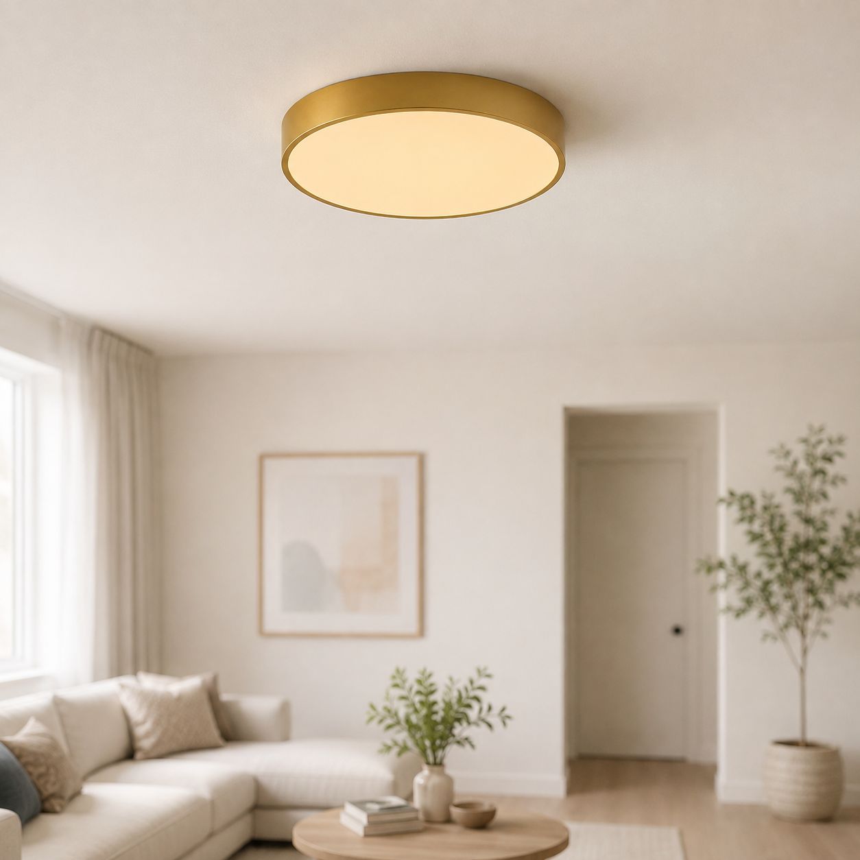 Aurelia Modern Round LED Ceiling Light — Dimmable, Gold