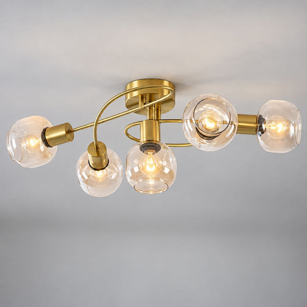 Aurum Five-Light Ceiling Light — Gold & Amber Glass
