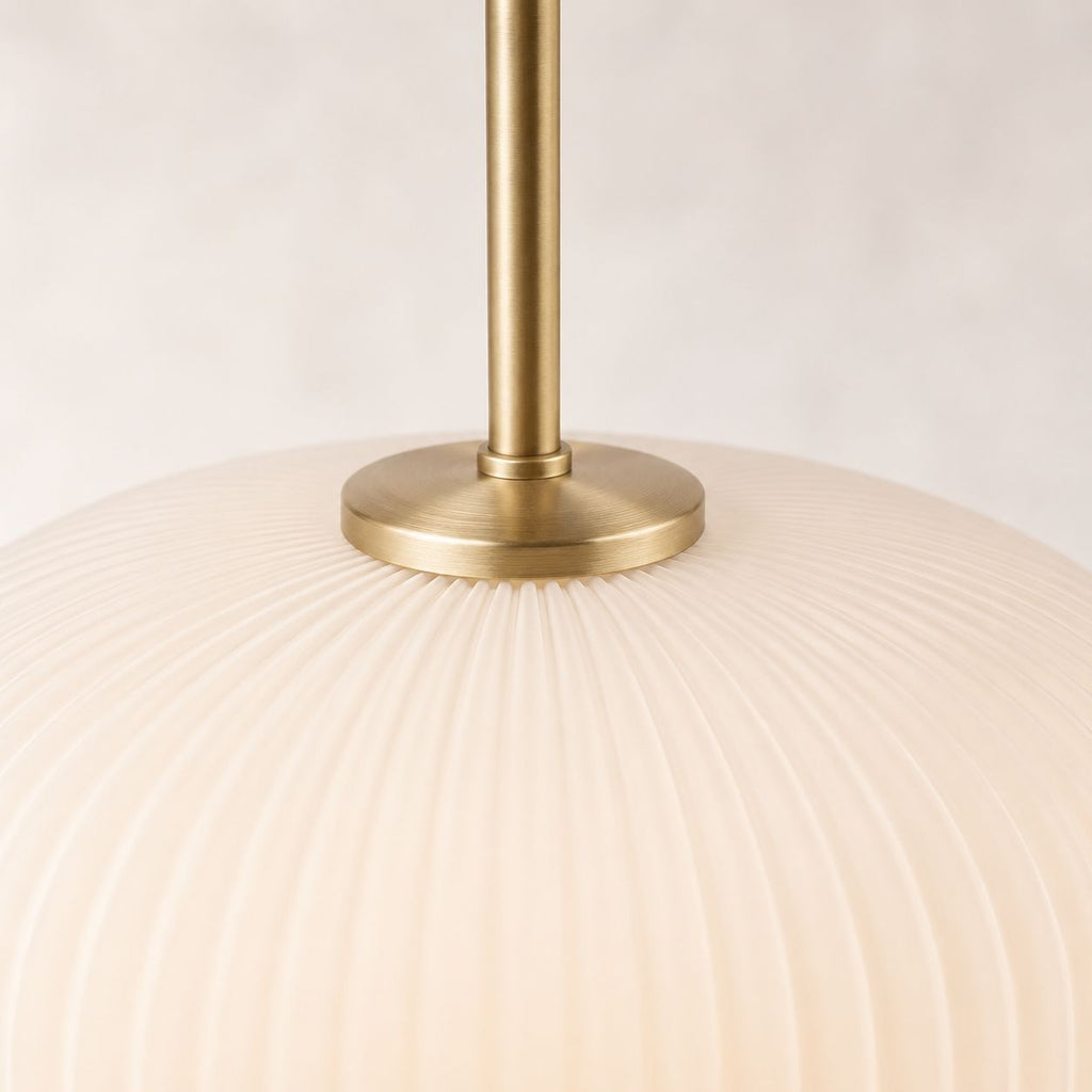 Bellamy Ribbed Globe Pendant — White Glass, Gold