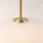 Bellamy Ribbed Globe Pendant — White Glass, Gold