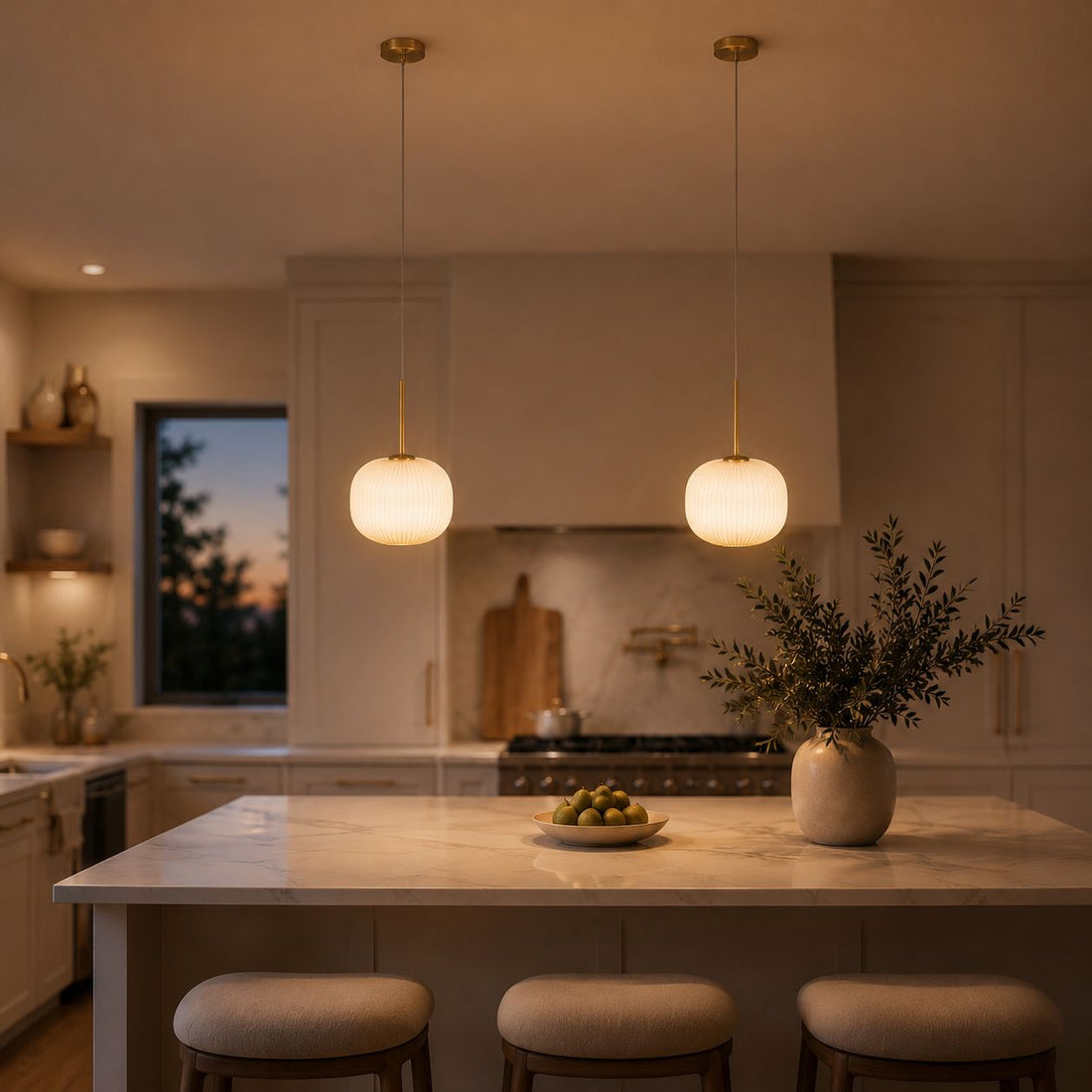 How Bellamy Ribbed Globe Pendant — White Glass, Gold lights a room