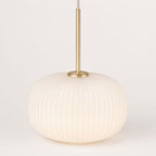 Bellamy Ribbed Globe Pendant — White Glass, Gold