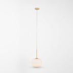 Bellamy Ribbed Globe Pendant — White Glass, Gold