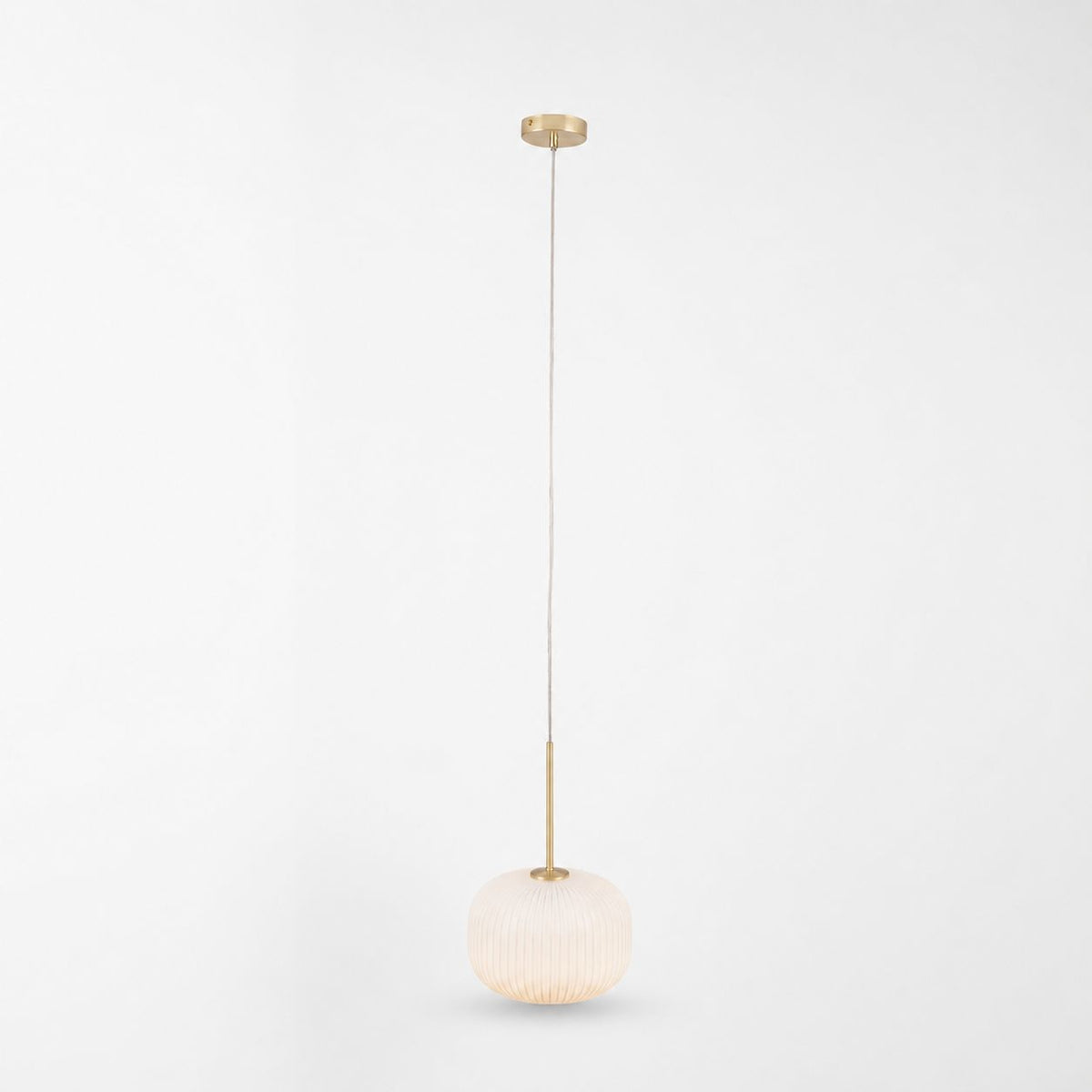 Bellamy Ribbed Globe Pendant — White Glass, Gold