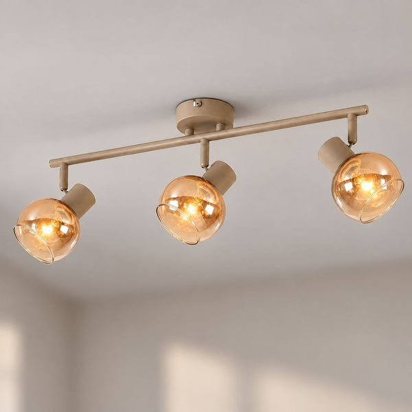 Beno Adjustable Spotlight Bar — Beige & Amber Glass, 3 Lights