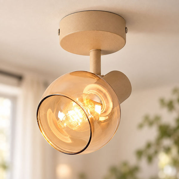 Beno Adjustable Spotlight — Beige & Amber Glass, Single