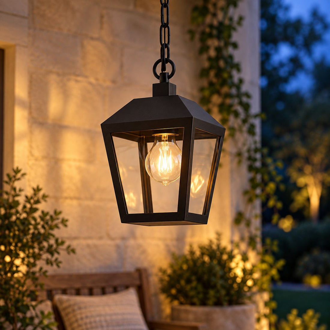 Cairn Rustic Lantern Outdoor Pendant Light — Black
