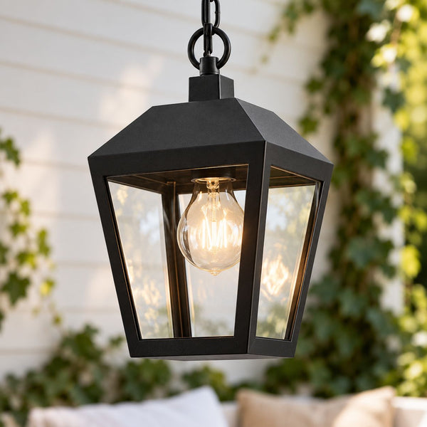 Cairn Rustic Lantern Outdoor Pendant Light — Black