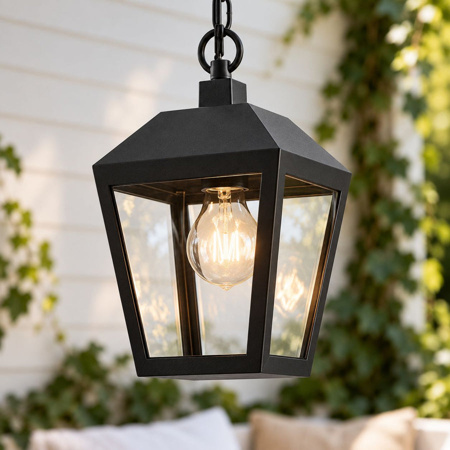 Cairn Rustic Lantern Outdoor Pendant Light — Black