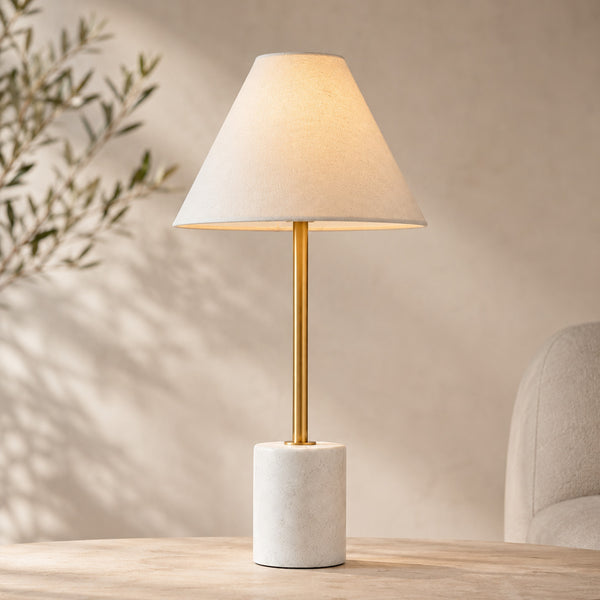 Calista Marble Base Table Lamp — Gold & White