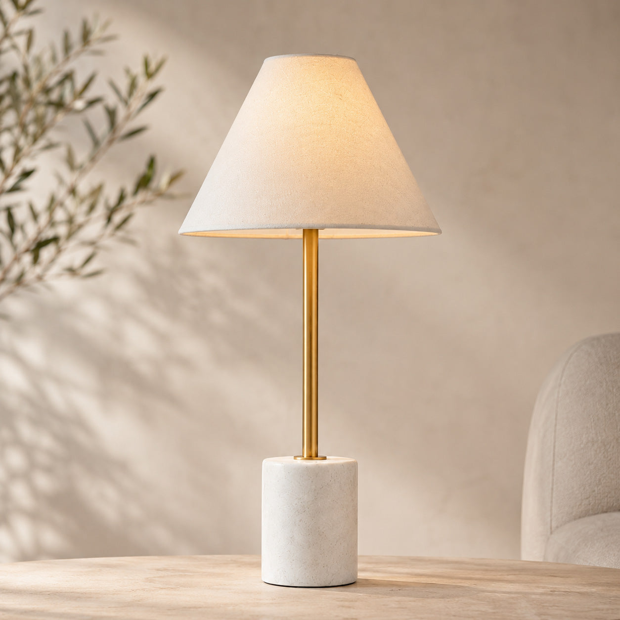 Calista Marble Base Table Lamp — Gold & White