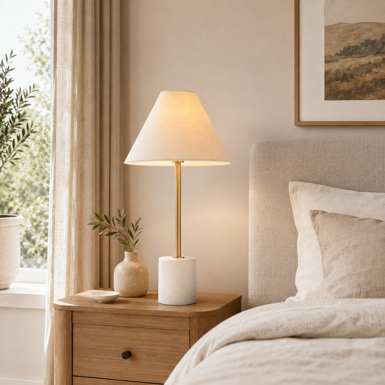 Calista Marble Base Table Lamp — Gold & White