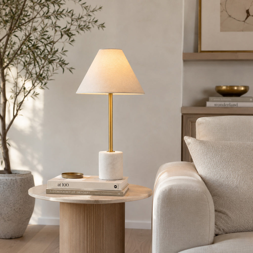 Calista Marble Base Table Lamp — Gold & White