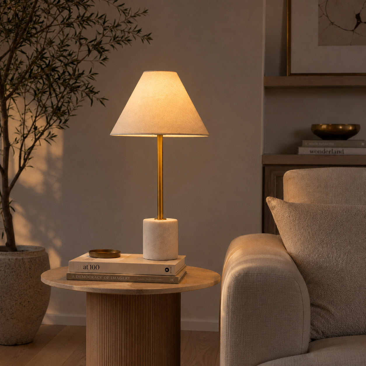Calista Marble Base Table Lamp — Gold & White