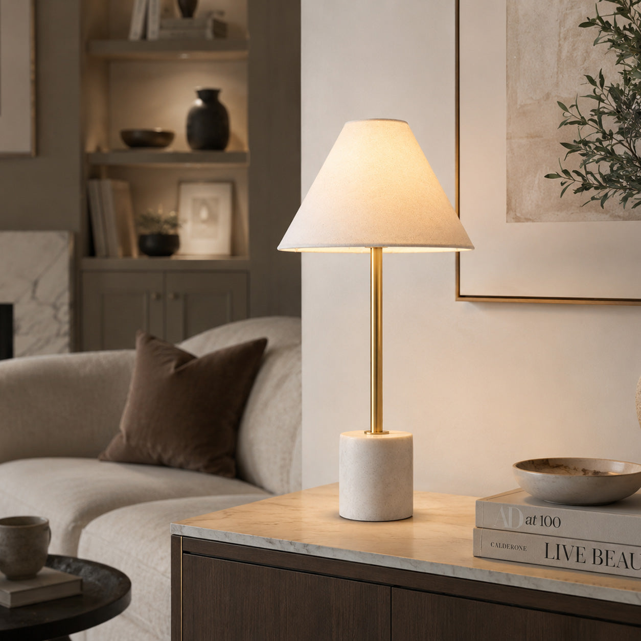 Calista Marble Base Table Lamp — Gold & White