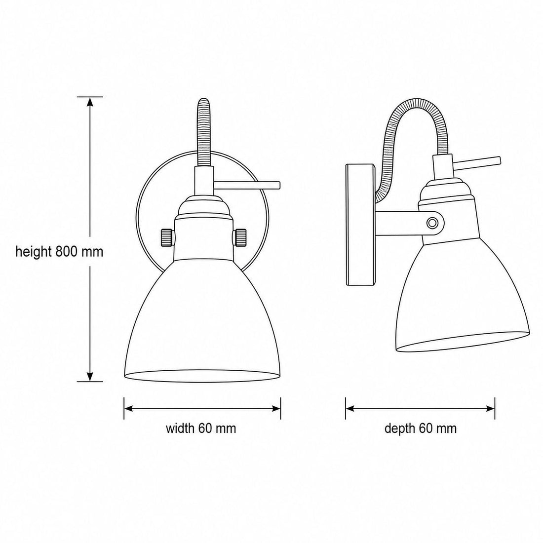 Dimensions for Callas Wall Spot Light — Antique Brass, Opal Glass Shade