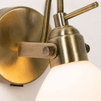 Callas wall spot light, close-up of the antique brass swan-neck and opal shade