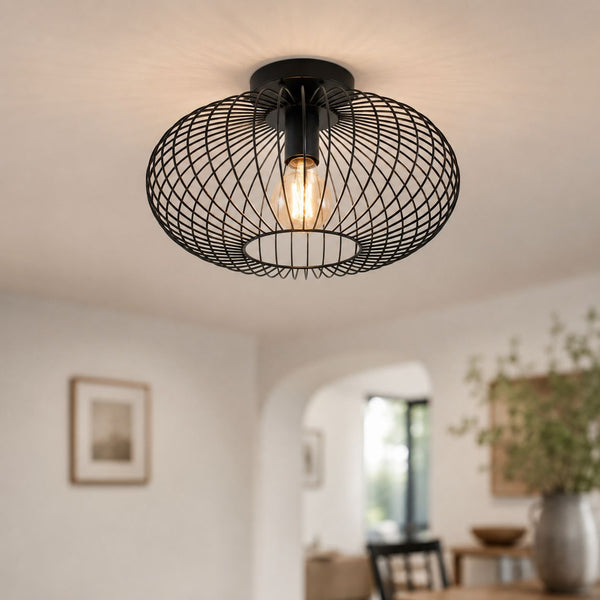 Cayo Industrial Cage Ceiling Light — Black