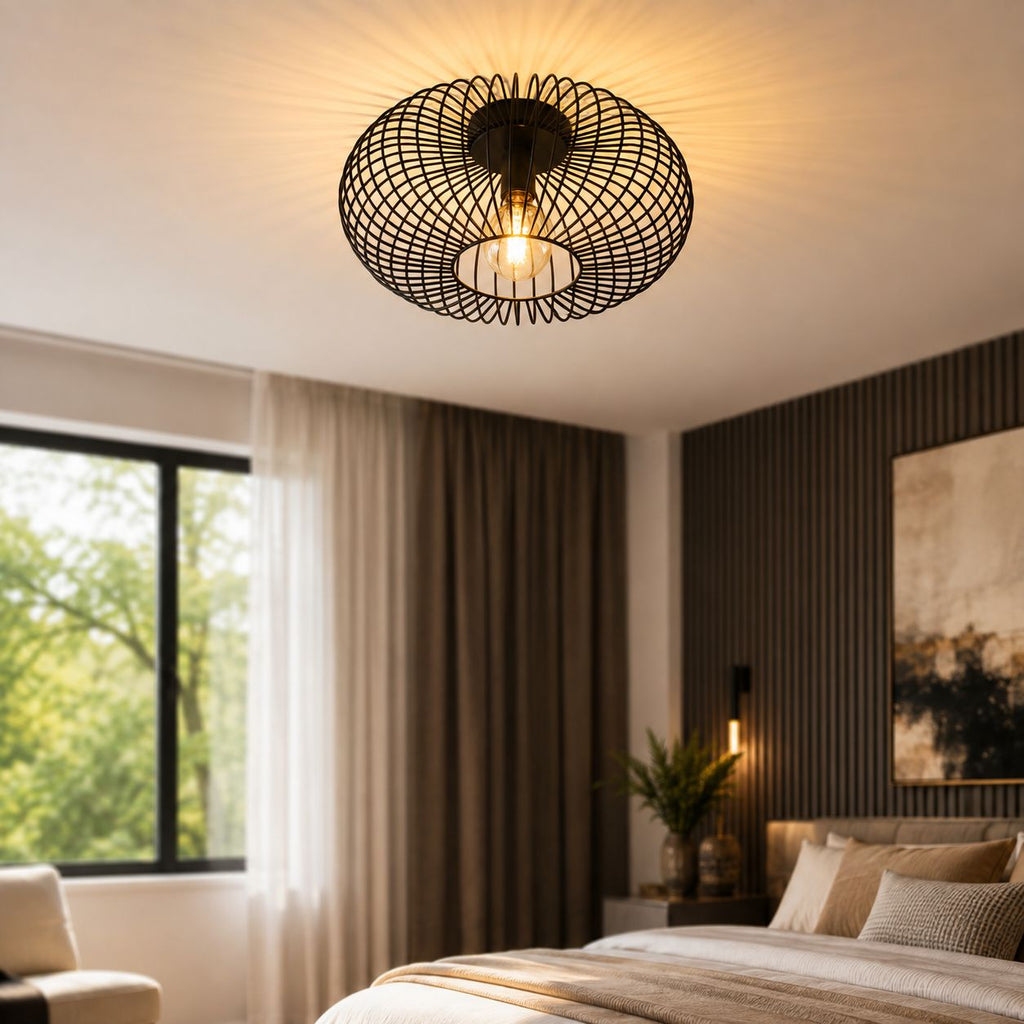 Cayo Industrial Cage Ceiling Light — Black