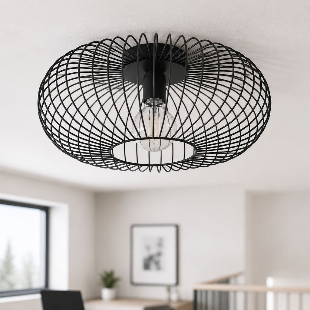 Cayo Industrial Cage Ceiling Light — Black