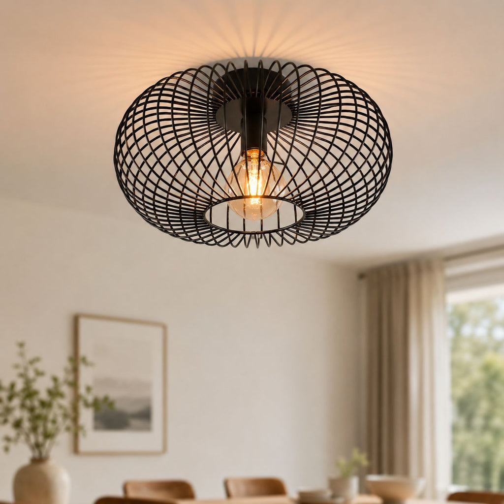 Cayo Industrial Cage Ceiling Light — Black