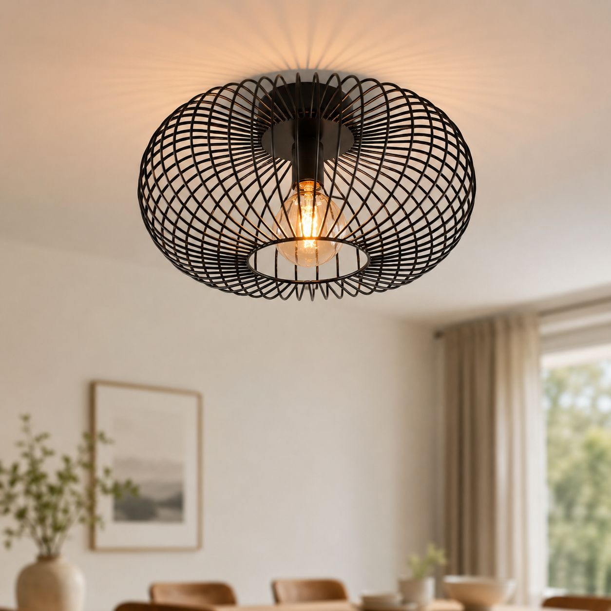 Cayo Industrial Cage Ceiling Light — Black