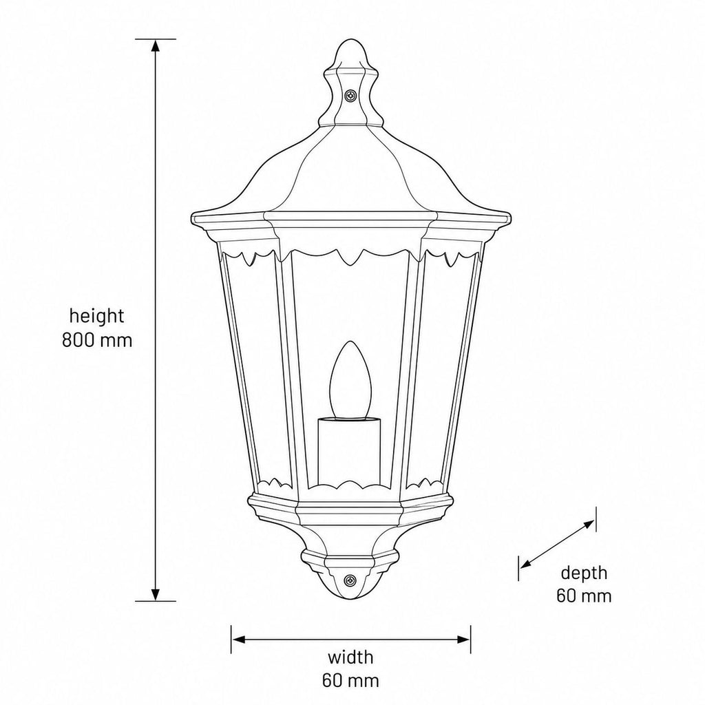 Corben half lantern dimensions drawing: 800mm high, 60mm wide, 60mm deep
