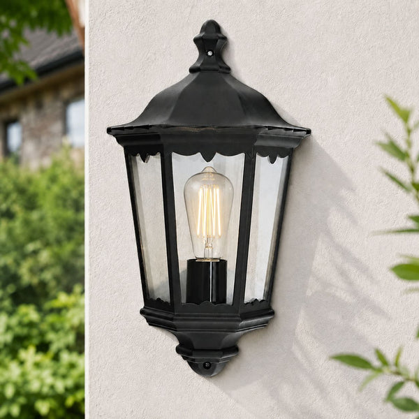 Corben Half Lantern Outdoor Wall Light — Matt Black, IP44