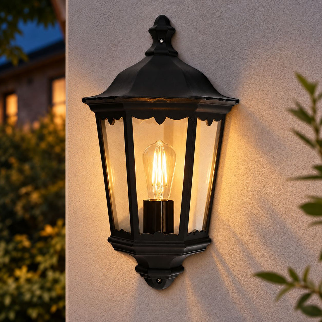 Corben Half Lantern Outdoor Wall Light — Matt Black, IP44