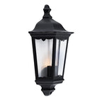 Corben matt black half lantern outdoor wall light, angled view on white