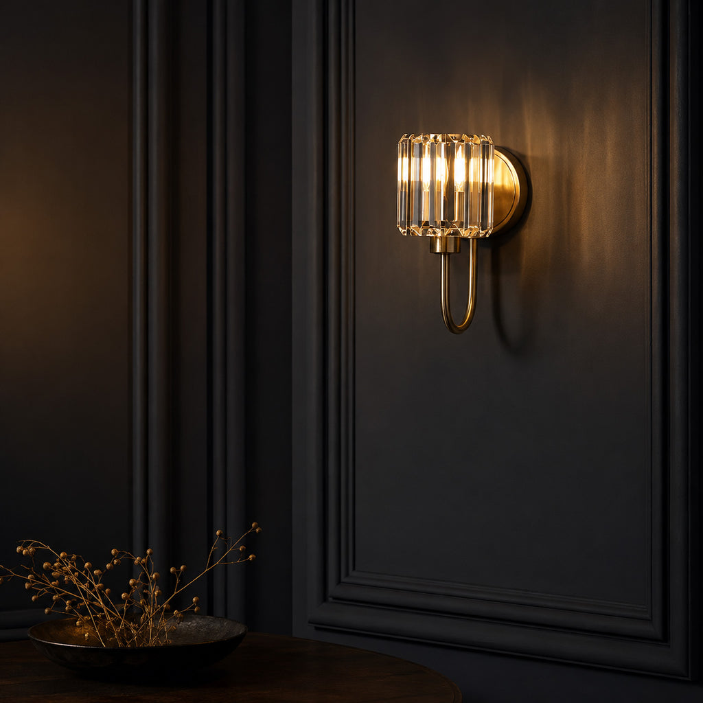 Cortona Faceted Glass Wall Light — Antique Brass