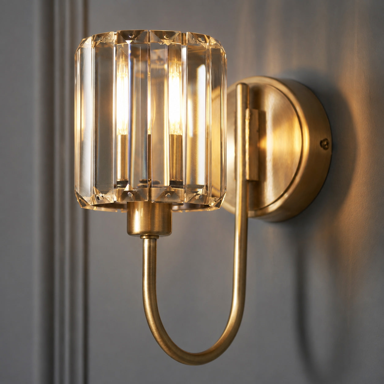 Cortona Faceted Glass Wall Light — Antique Brass