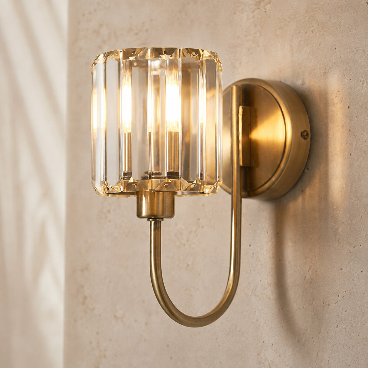 Cortona Faceted Glass Wall Light — Antique Brass