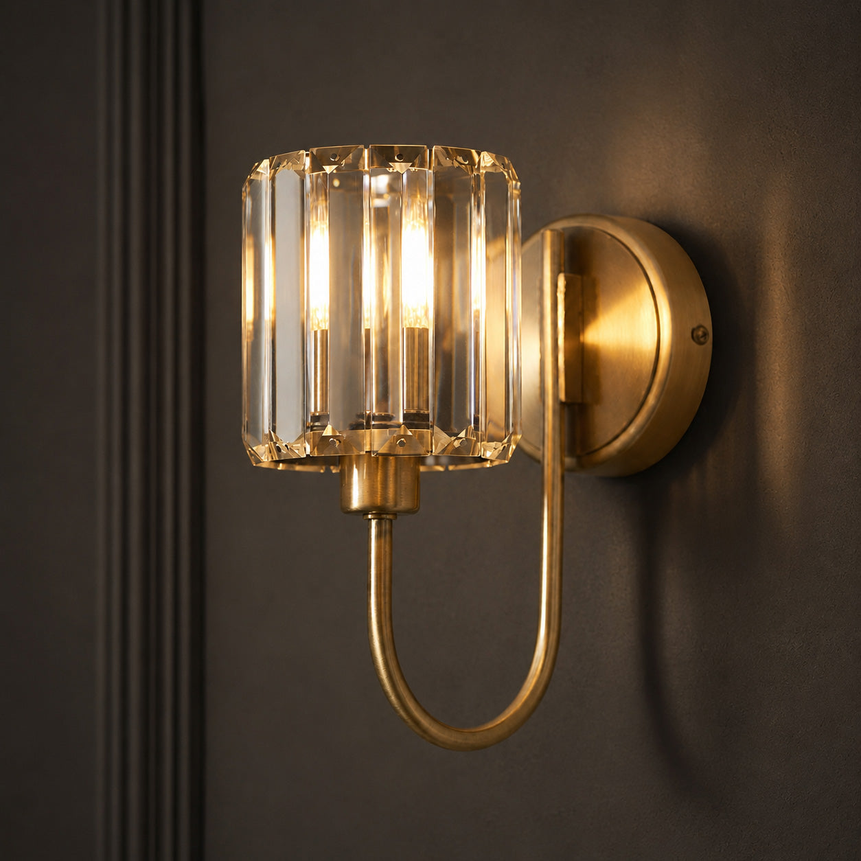 Cortona Faceted Glass Wall Light — Antique Brass