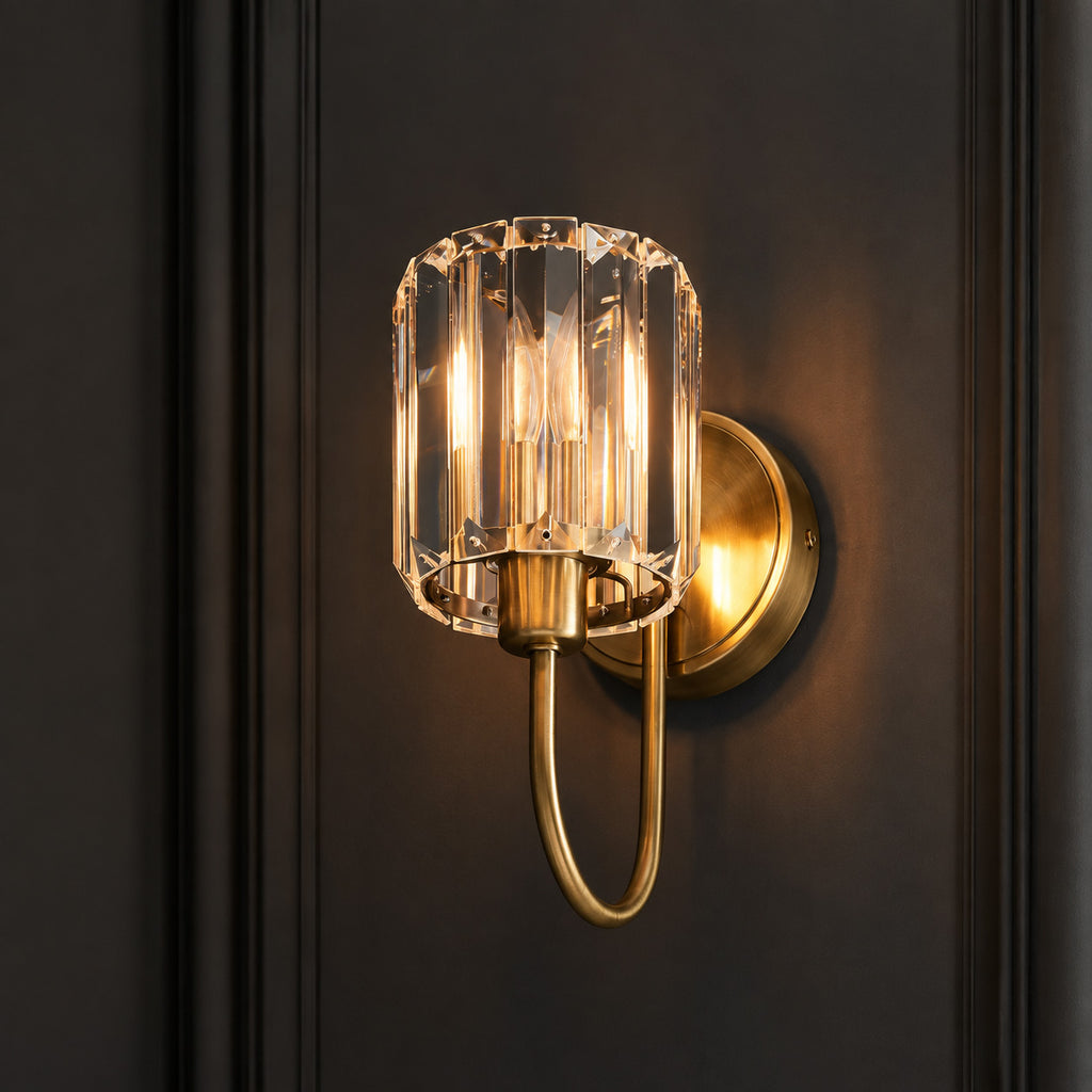 Cortona Faceted Glass Wall Light — Antique Brass