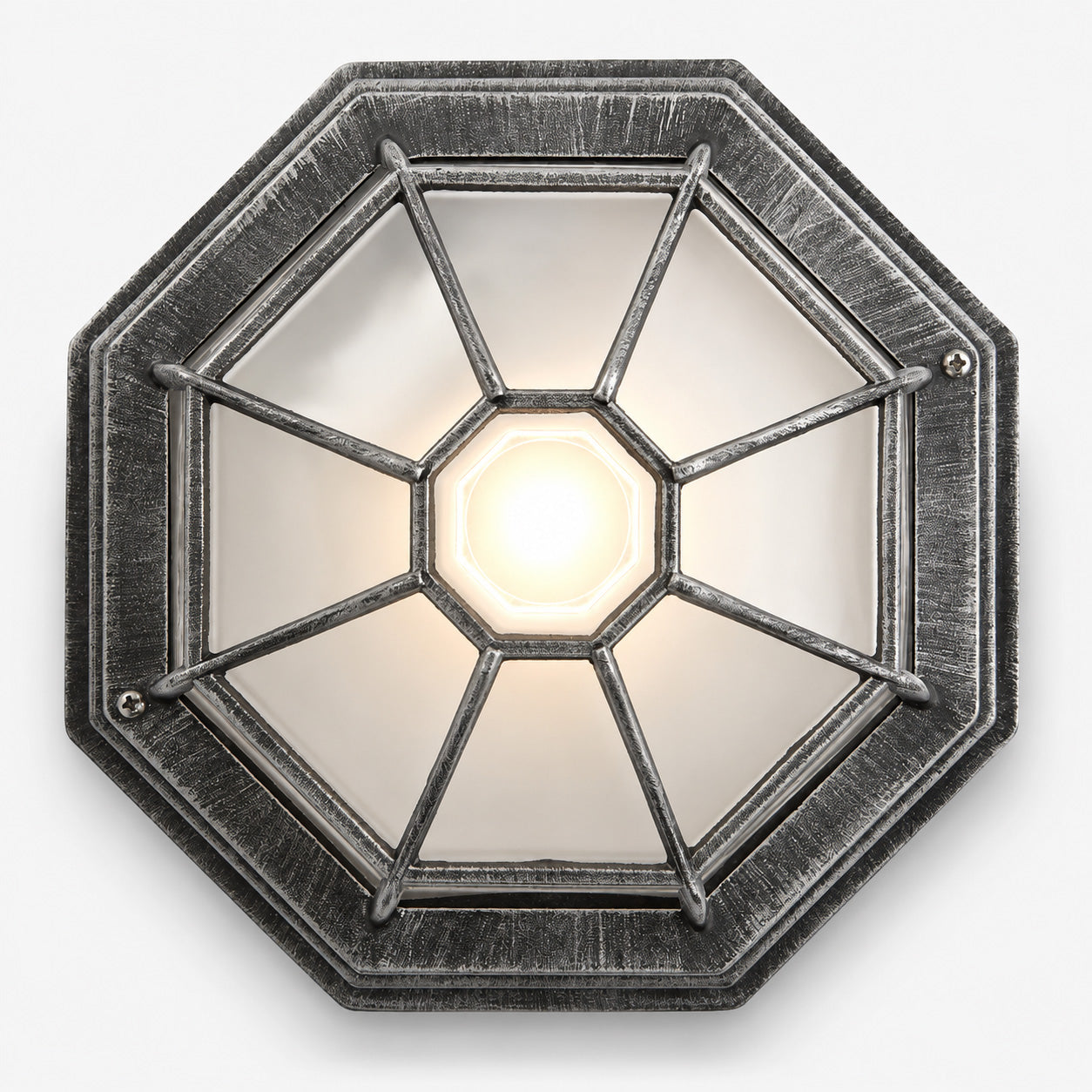 Corvus Hexagonal Outdoor Lantern — Glass, Brushed Black/Silver