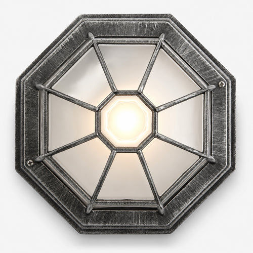Corvus Hexagonal Outdoor Lantern — Glass, Brushed Black/Silver