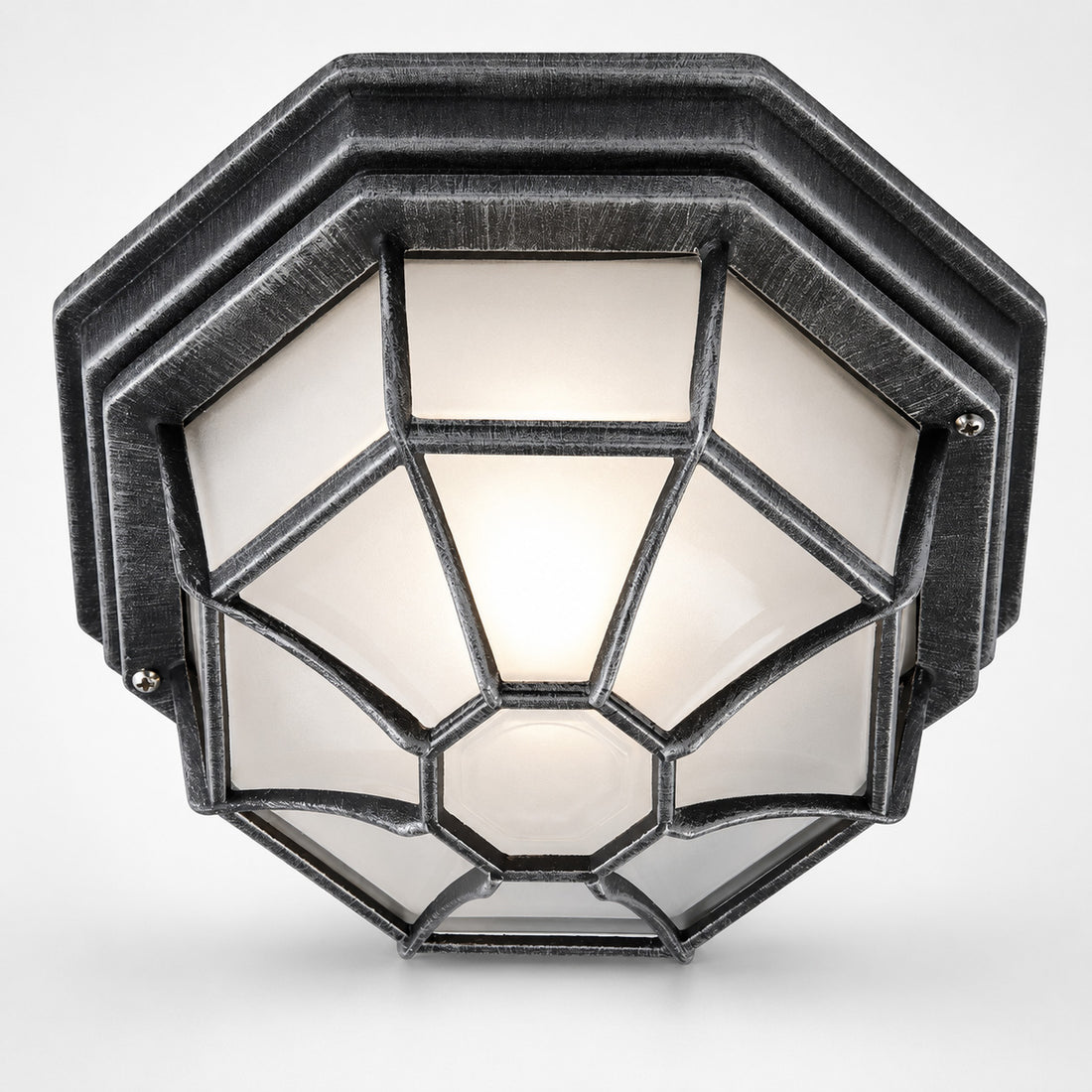 Corvus Hexagonal Outdoor Lantern — Glass, Brushed Black/Silver detail