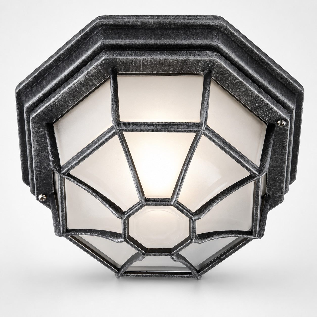 Corvus Hexagonal Outdoor Lantern — Glass, Brushed Black/Silver