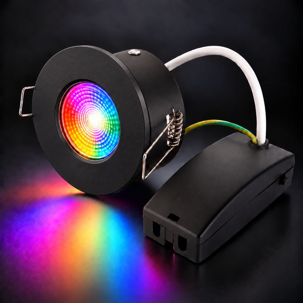 Creo Smart RGB Fire Rated Downlight — Matt Black, IP65 after dark