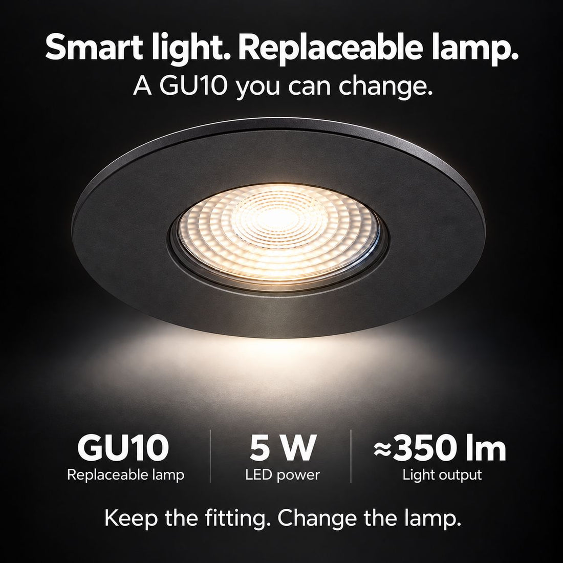 Creo Smart RGB Fire Rated Downlight — Matt Black, IP65