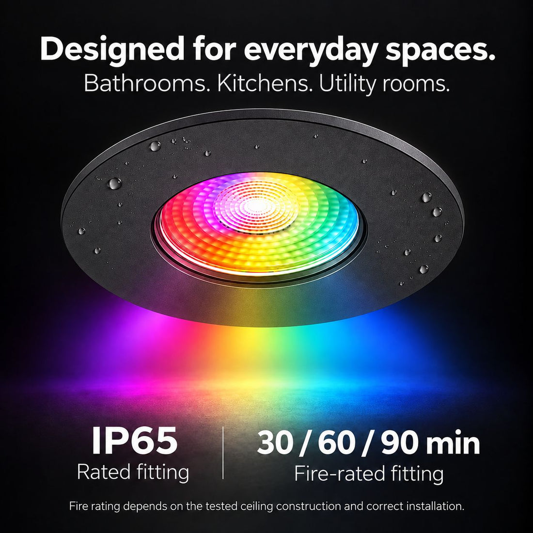Creo Smart RGB Fire Rated Downlight — Matt Black, IP65