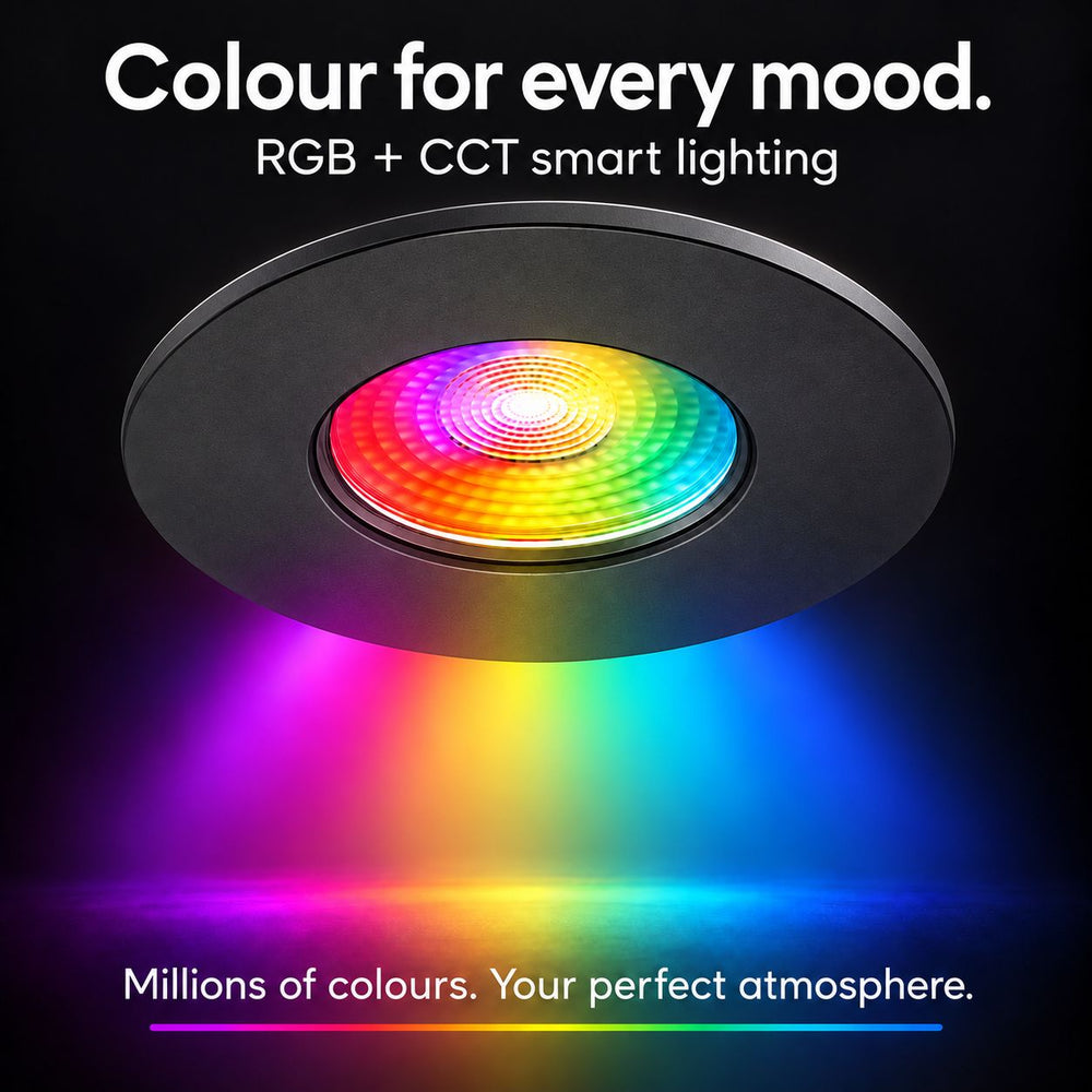 Creo Smart RGB Fire Rated Downlight — Matt Black, IP20 in a room