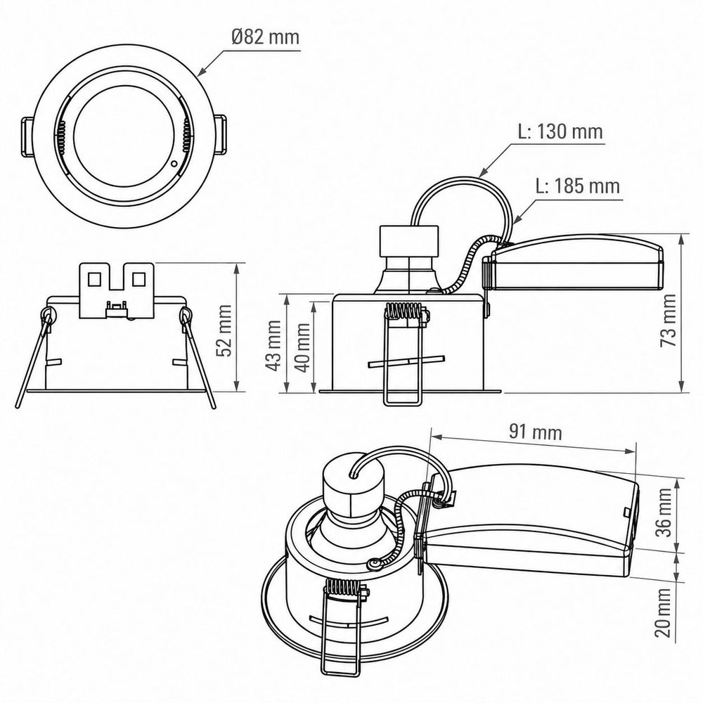 Dimensions for Creo Smart RGB Fire Rated Downlight — Satin Brass, IP20