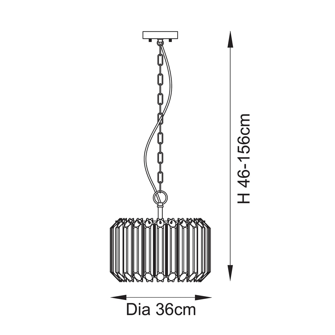 Dimensions for Veyra 3-Light Drum Pendant — Glass, Gold