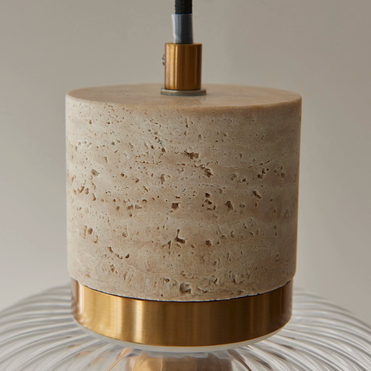 Taverna Ribbed Glass Pendant Light — Travertine & Vintage Brass