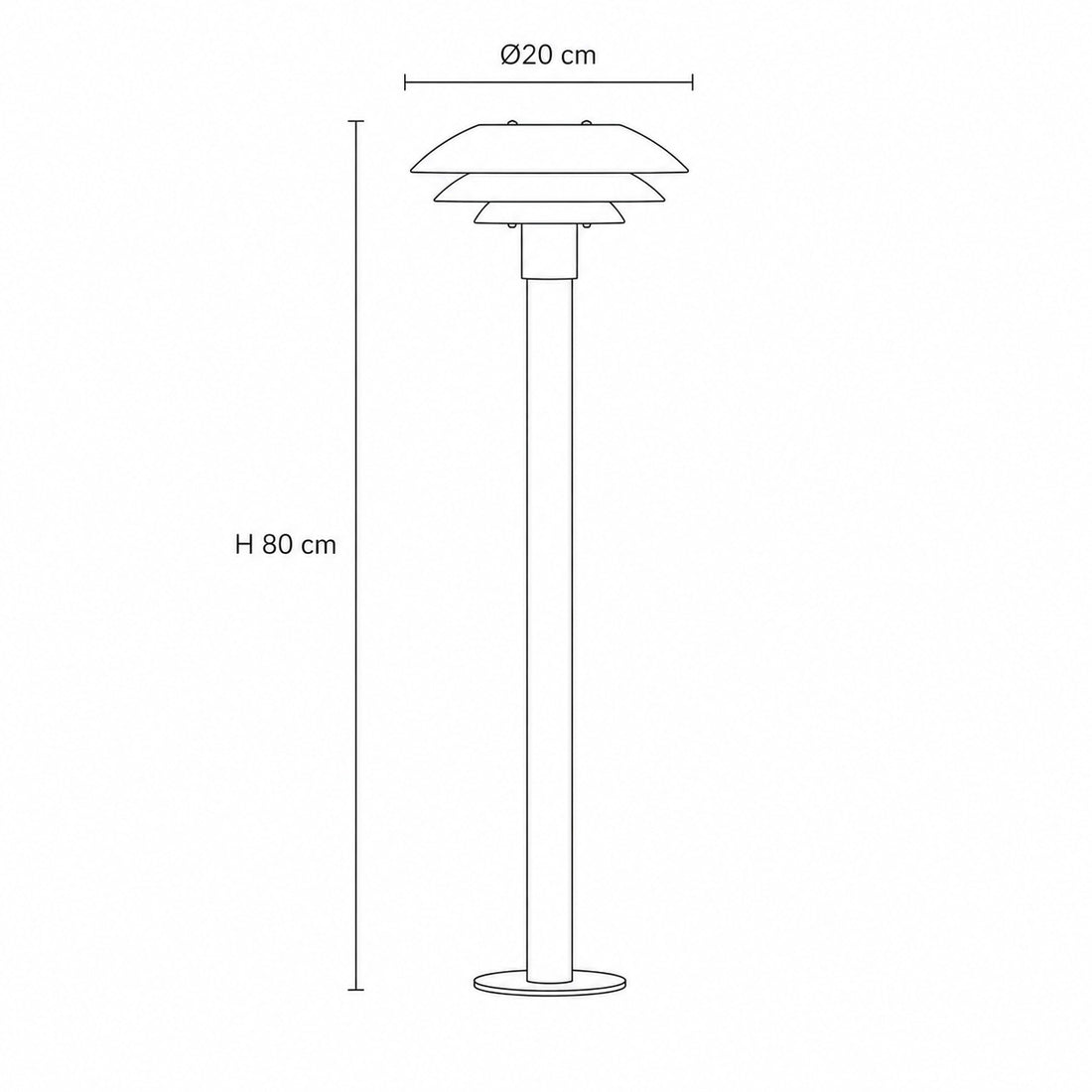 Dimensions for DL20 Outdoor Path Light — Matt Black, 80cm