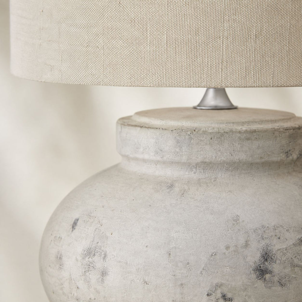 Antique White detail on Darcy Squat Table Lamp — Antique White, Linen Shade